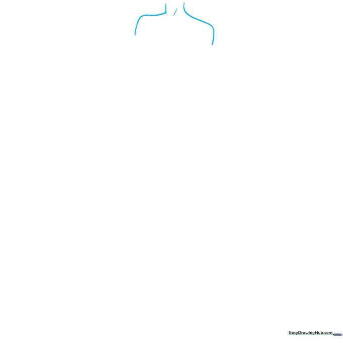 Pencil sketch showing the initial neck and shoulder guidelines for an anime character.