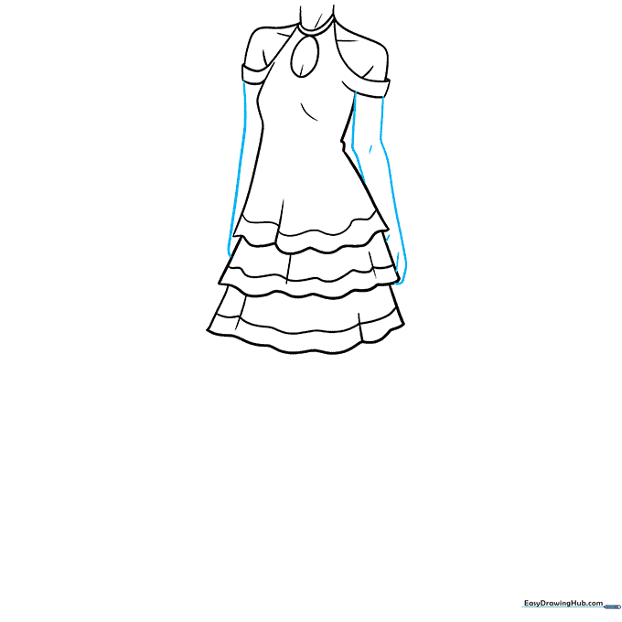 Adding the arms and hand details to the anime character sketch.
