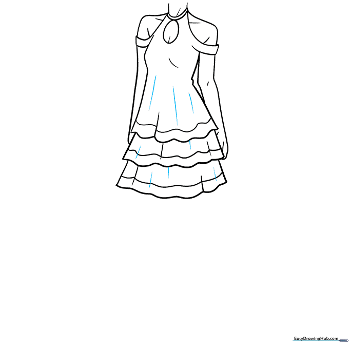 Adding final contour lines to the dress to define fabric folds.