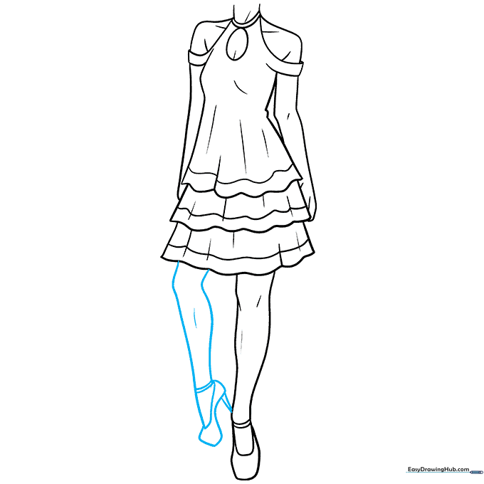 Adding the second leg in a tiptoe position to complete the character's stance.