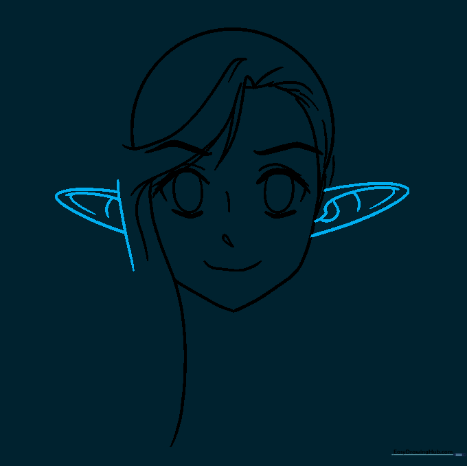 The character now features long, pointed elf ears with internal cartilage details.