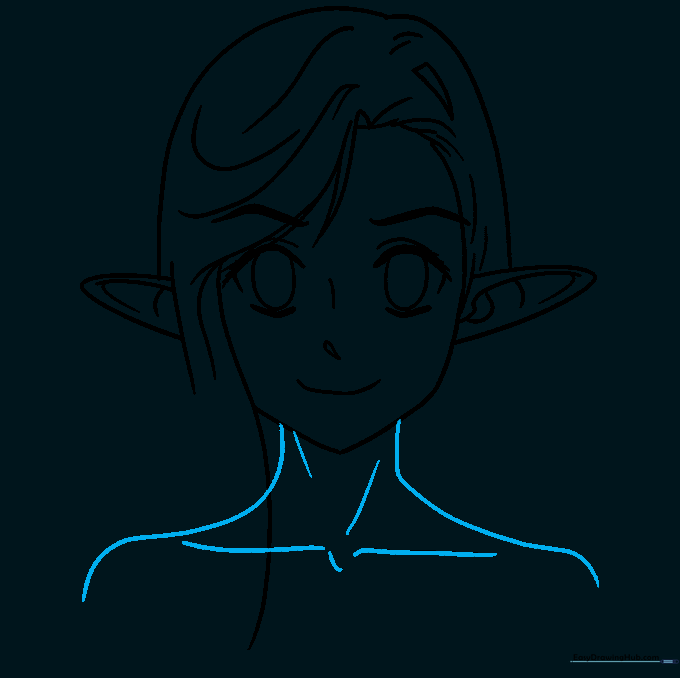 The neck and shoulder area are added to the drawing with collarbone details.