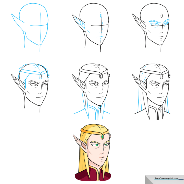 A finished, colorful anime elf character drawing, showcasing the final result of the tutorial.