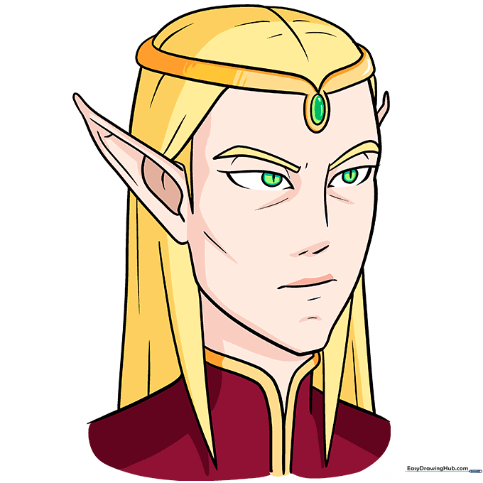 Final colored illustration of the anime elf character.