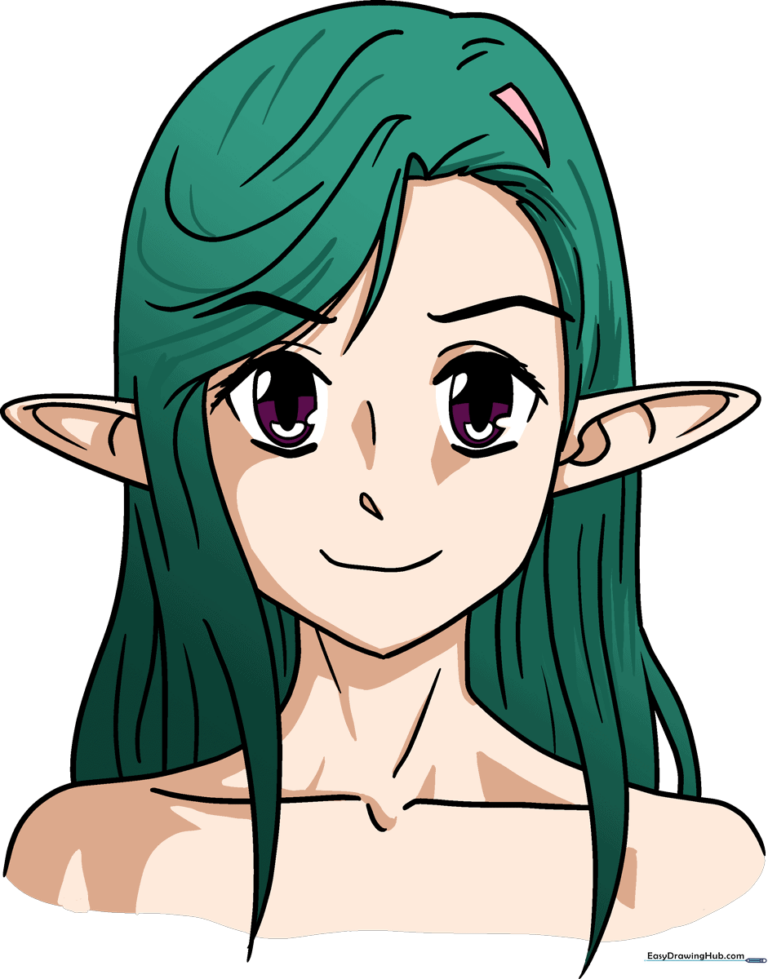 A colorful, finished anime elf character with pointed ears and flowing hair.