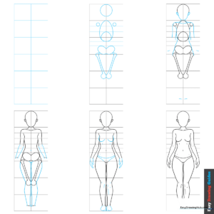 A finished, high-quality line art drawing of an anime girl, showcasing correct proportions and clean anatomy.