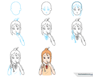 Colorful anime girl eating with chopsticks, featured drawing tutorial.