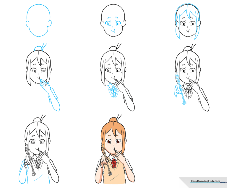 Colorful anime girl eating with chopsticks, featured drawing tutorial.