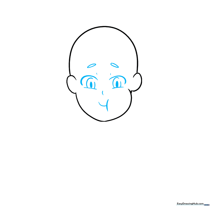 Detailed facial features including large eyes, nose, and mouth on the anime girl sketch.