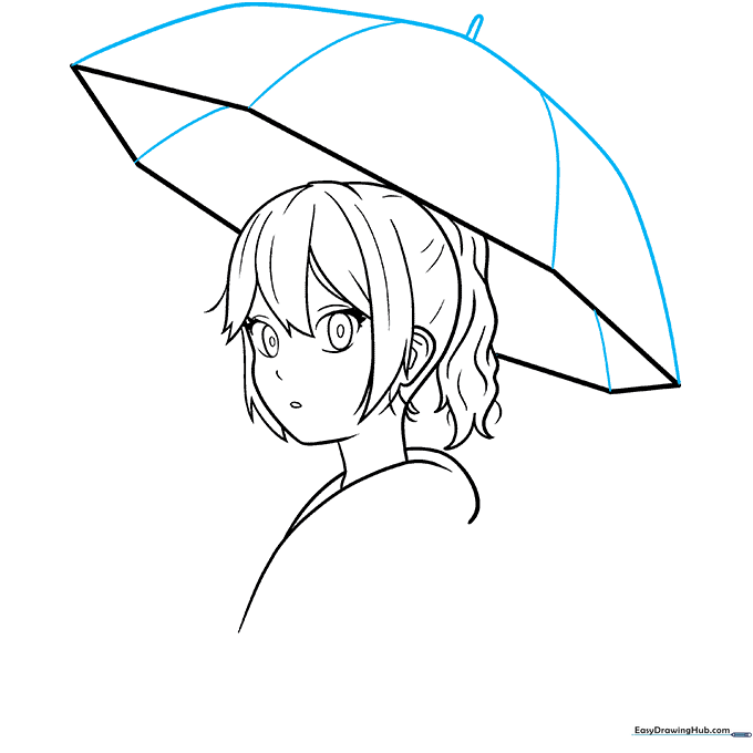 Defining the umbrella canopy with curved lines and panel divisions.