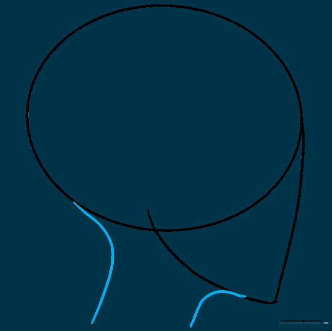 Outline of the anime girl's neck added to the head shape using smooth, curved lines.