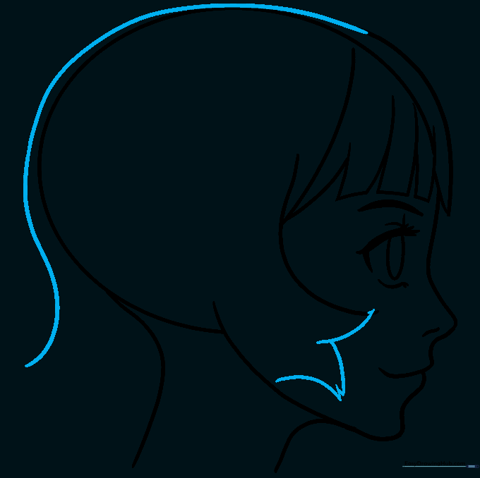 Hair locks extending from the top of the head down to the cheek area.