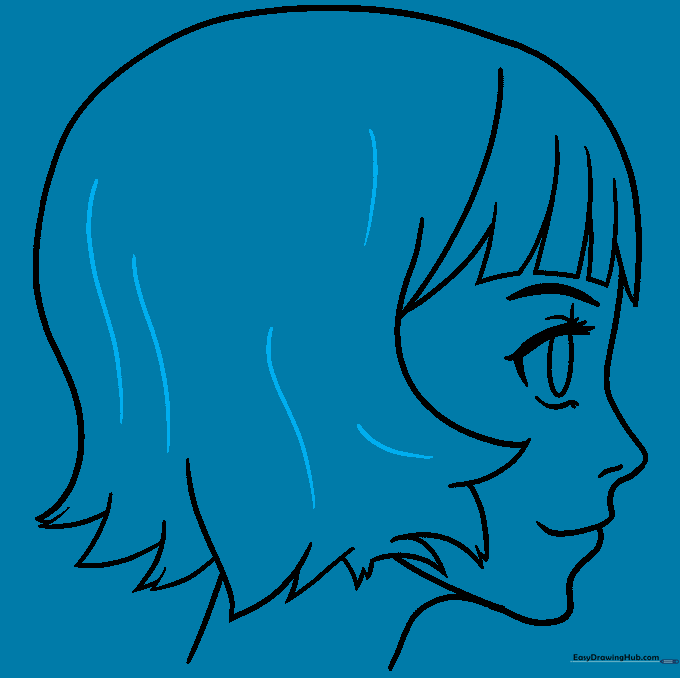 Finished line art of the anime girl with added hair texture lines.