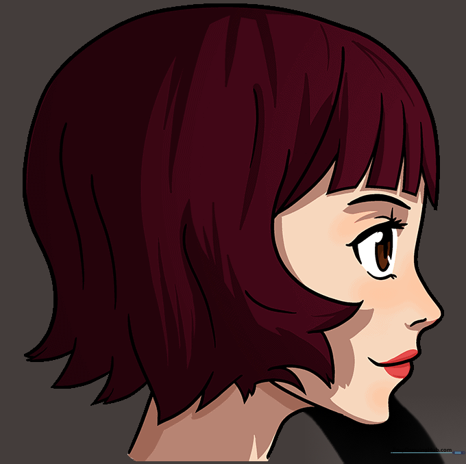 Fully colored anime girl side profile illustration.