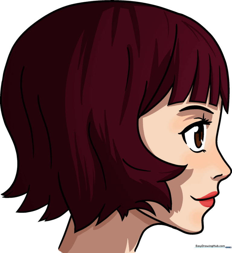 A vibrant, finished anime girl side profile drawing, showcasing clean lines and professional coloring.