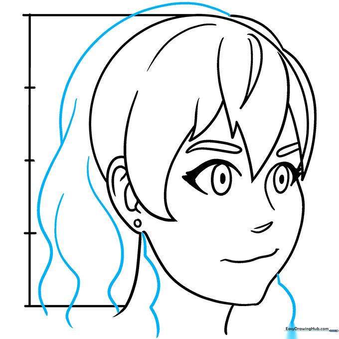 Adding texture and volume to the back of the anime hair.