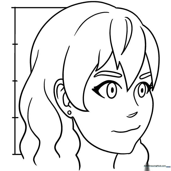 Final line art of an anime head in 3/4 view with all guidelines removed.