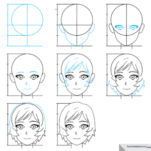 A polished, clean-line drawing of an anime character's face, showcasing the final result of the tutorial.
