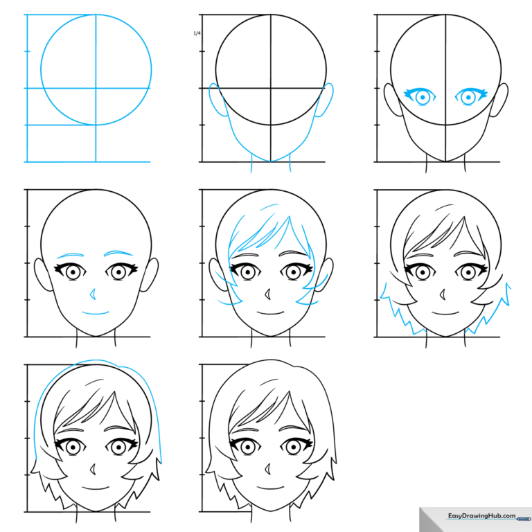 A polished, clean-line drawing of an anime character's face, showcasing the final result of the tutorial.