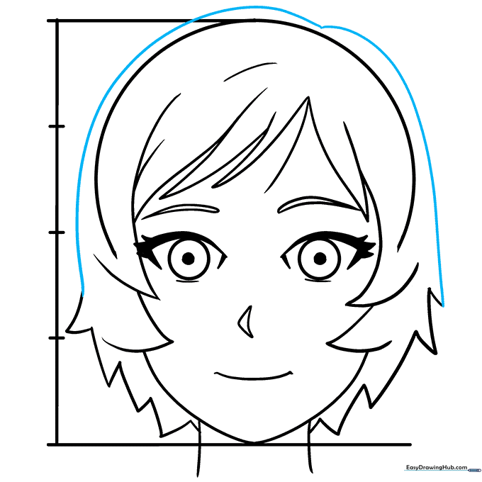 Finalizing the top of the hair with long, smooth curves.