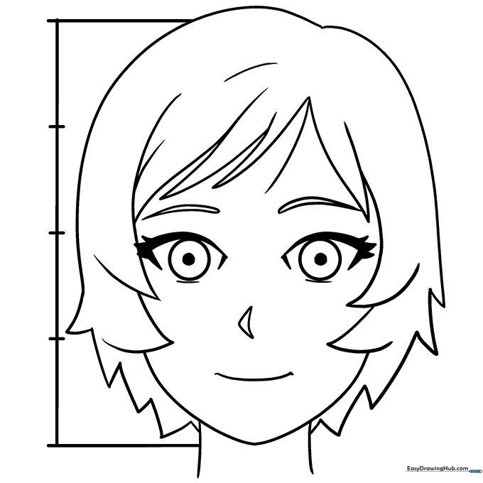 The finished anime head drawing with all construction lines removed.