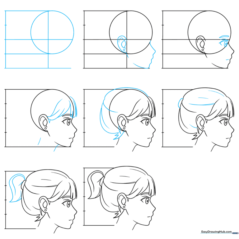 Finished anime girl character in profile view, colored and polished.