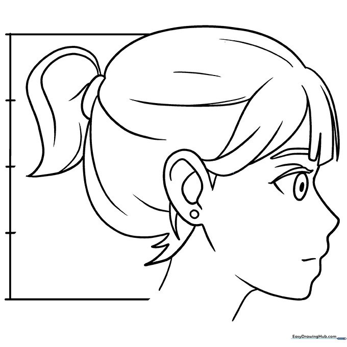 Final clean line art of the completed anime character in profile view.