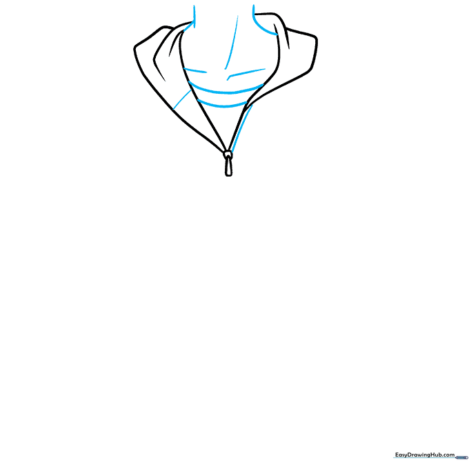 Sketching the inner t-shirt collar and neck contours for an anime character.