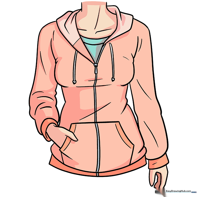 Finished anime hoodie drawing with vibrant colors and shading.
