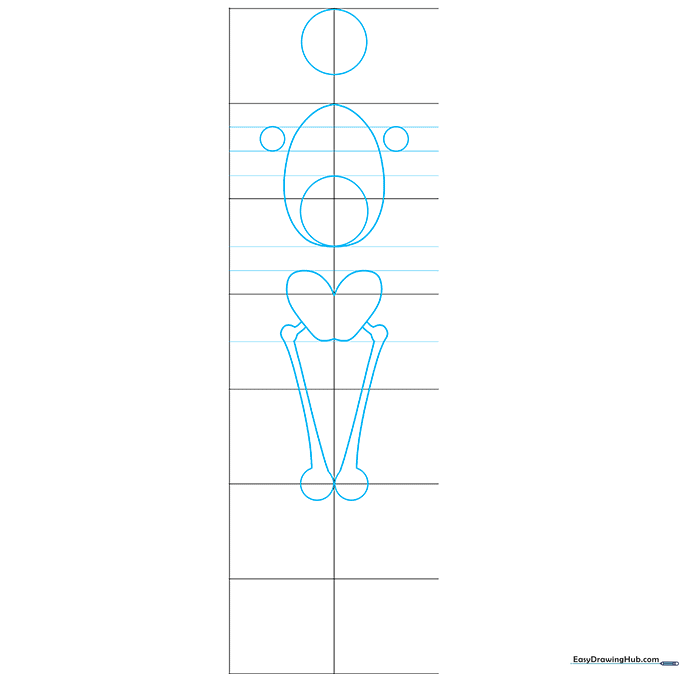 Geometric shapes including circles and ovals mapped onto a grid to form the anime male silhouette.