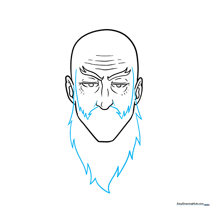 Outline of a jagged, bushy beard framing the chin and jawline.