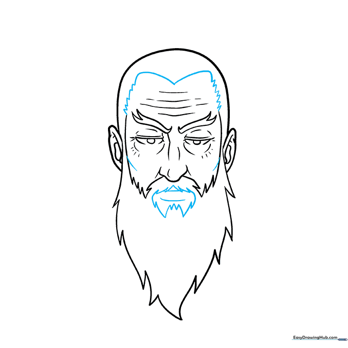 Adding hairline details and defining the mouth area within the beard.