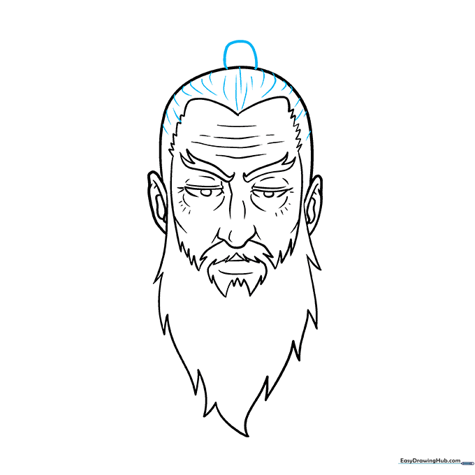 Adding a traditional samurai-style topknot bun to the anime character.