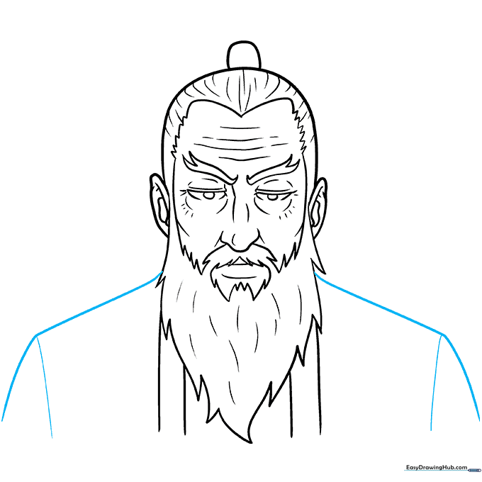 Completing the character's traditional robe sleeves and shoulders.
