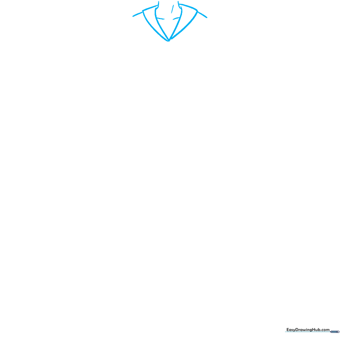Pencil sketch showing the initial collar and neckline structure of an anime sailor uniform.