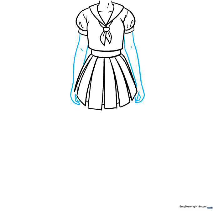Adding arms to the uniform with elbow contour lines.