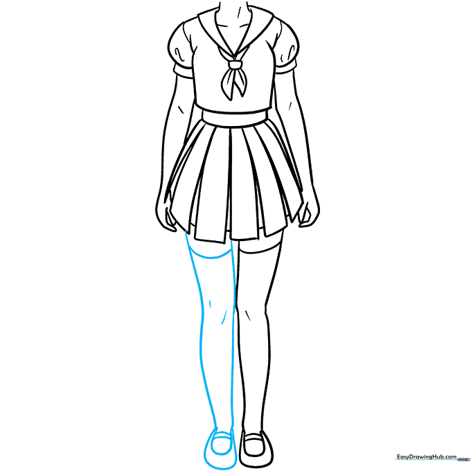 Drawing the second leg to complete the lower body of the character.