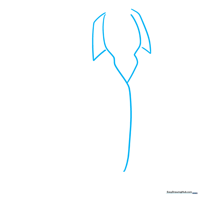 Pencil sketch showing the initial Y-shaped neckline and collar structure for an anime shirt.