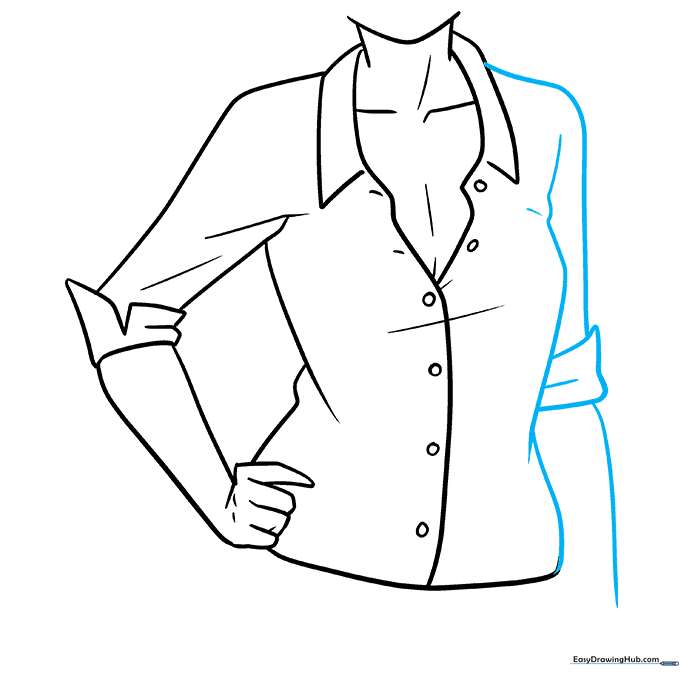 Completing the outline of the torso and the second arm.