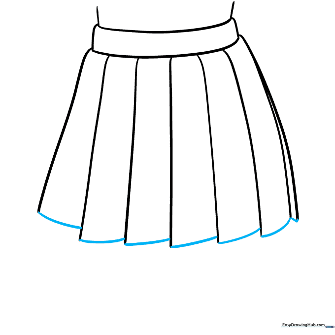 Connecting the bottom of the pleats with curved lines to form the hem.