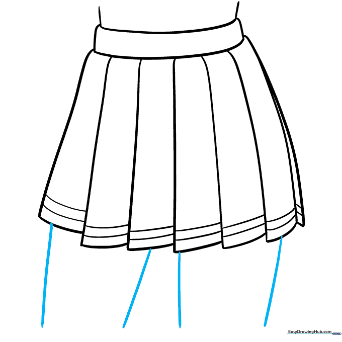 Adding the upper legs extending from beneath the skirt.