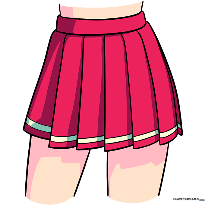 The finished anime skirt drawing, fully colored and shaded.