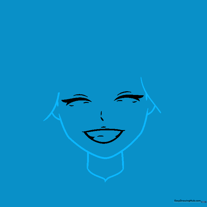 Outline of an anime character's face shape, chin, ears, and neck.
