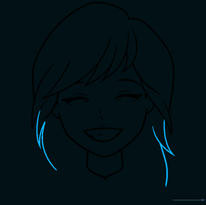 Detailed hair strands being added to the anime character's head.