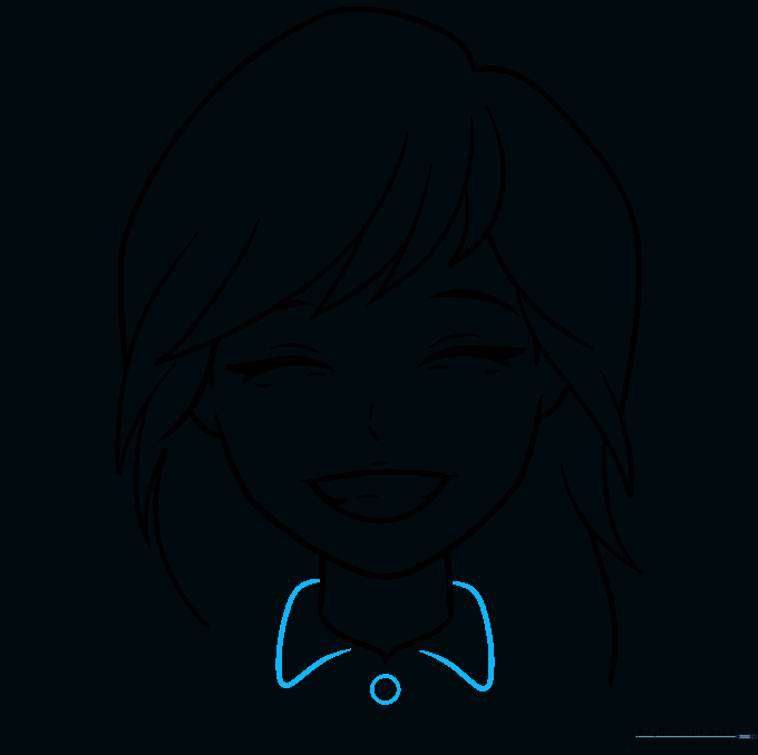 Drawing of a shirt collar and button added below the anime character's neck.