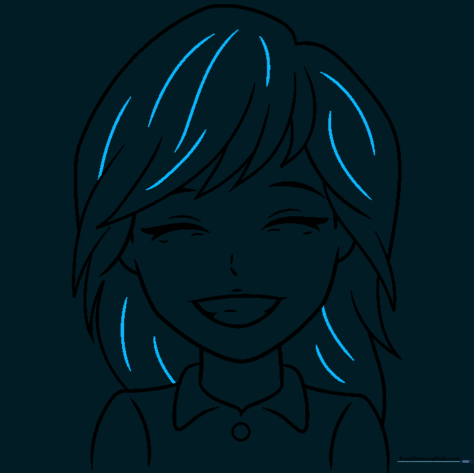 Final line art showing added texture lines in the anime character's hair.
