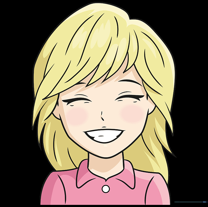 Fully colored and finished drawing of a smiling anime girl.