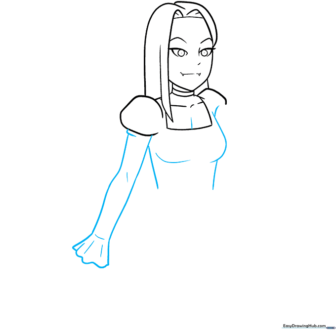 Detailed sketch of the arms and frilled sleeves.