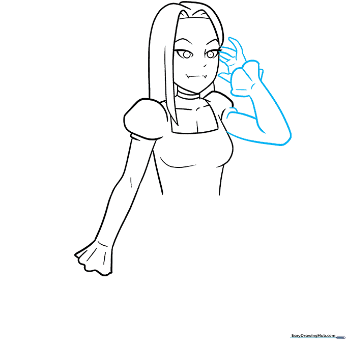 Sketch of the arms and hands with fingers in a relaxed pose.