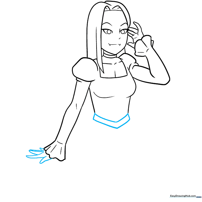 Drawing the waist belt detail on the anime character.